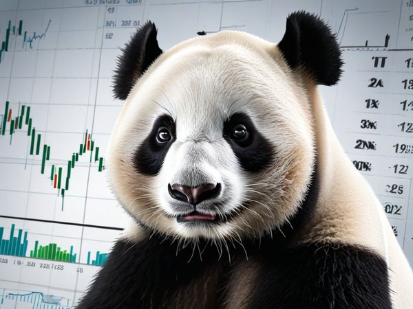 A forex trading system's panda looking at the camera with a smug expression, and a forex trading chart in the background