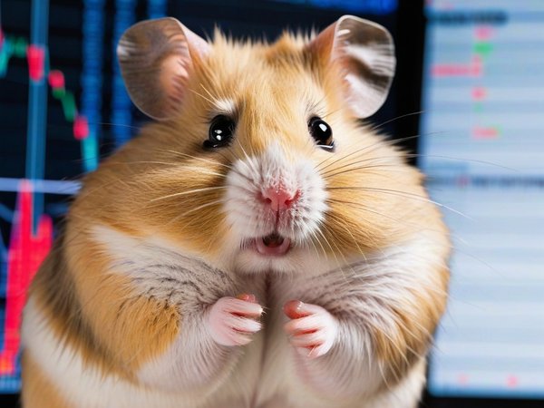 A forex trading system's hamster looking at the camera with a disgusted expression, and a forex trading chart in the background