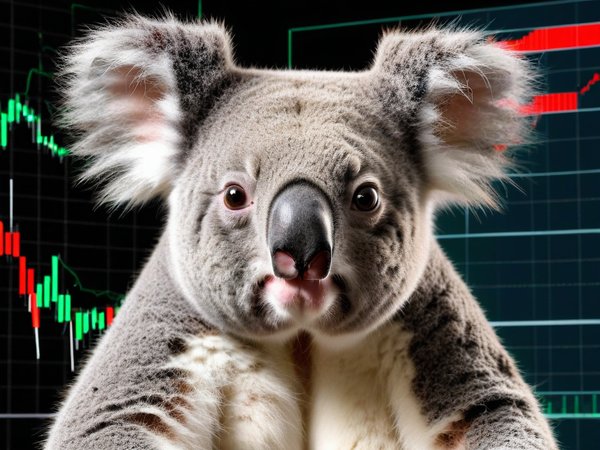 A forex trading system's koala looking at the camera with a angry expression, and a forex trading chart in the background