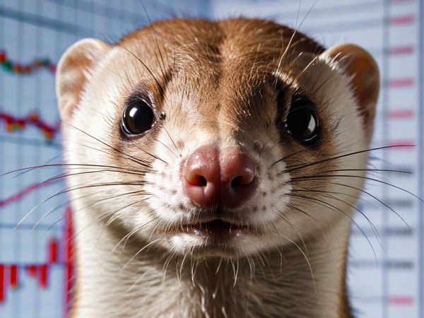 A forex trading system's weasel looking at the camera with a frustrated expression, and a forex trading chart in the background