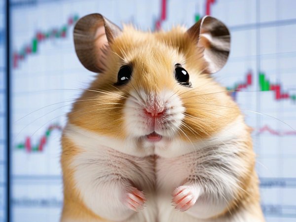A forex trading system's hamster looking at the camera with a smug expression, and a forex trading chart in the background
