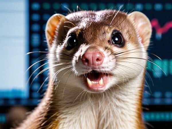 A forex trading system's weasel looking at the camera with a surprised expression, and a forex trading chart in the background