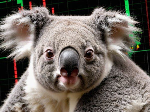 A forex trading system's koala looking at the camera with a annoyed expression, and a forex trading chart in the background